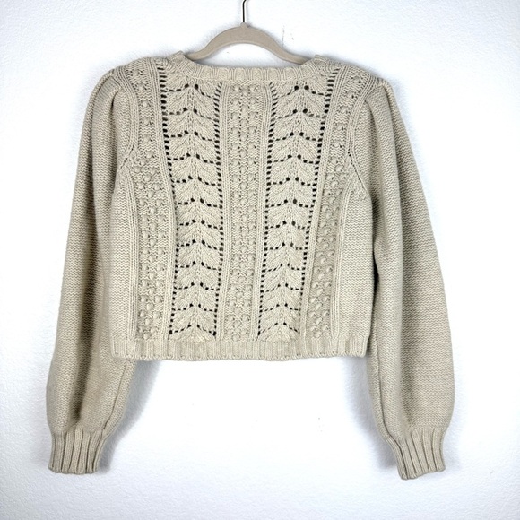 LoveShackFancy Cream Knit Women's Sweater cropped Frankel cardigan size L - Picture 6 of 8
